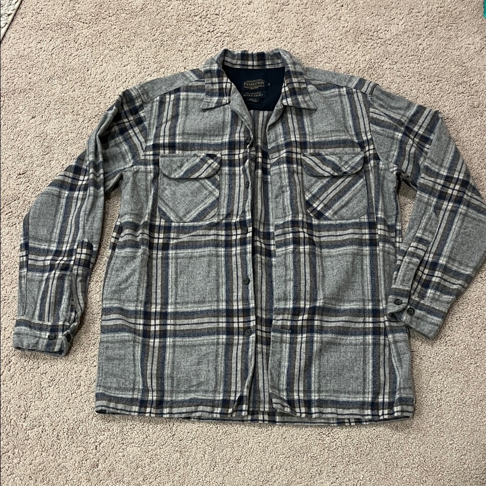 Pendleton Board Shirt Men's Blue and Gray Plaid Shirt Jacket